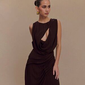 Meshki Oria Chiffon Maxi Dress - Cacao Brown